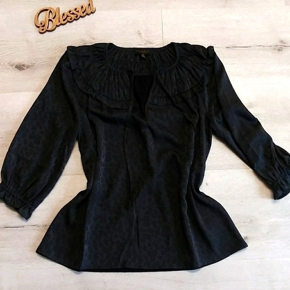 Current Air silky neck line split printed ruffled - Picture 1 of 10